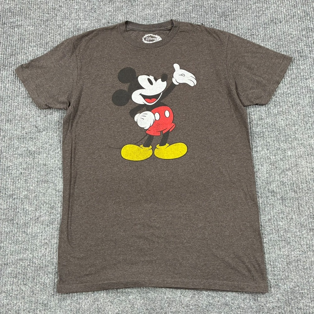 Disney Mickey Mouse Mens Size Large Brown Graphic T Shirt Classic Cartoon Tee